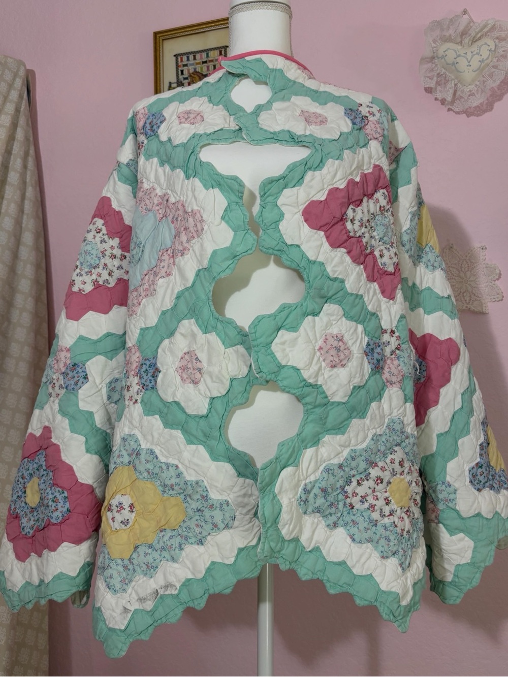 Handmade Antique Quilted Jacket with Bell Sleeves
